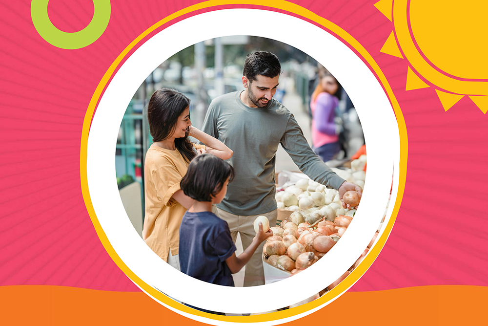 Family picking out fresh produce
