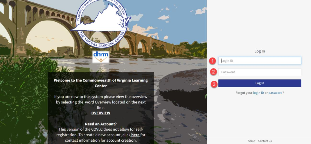 Login screen for the Virginia Learning Center